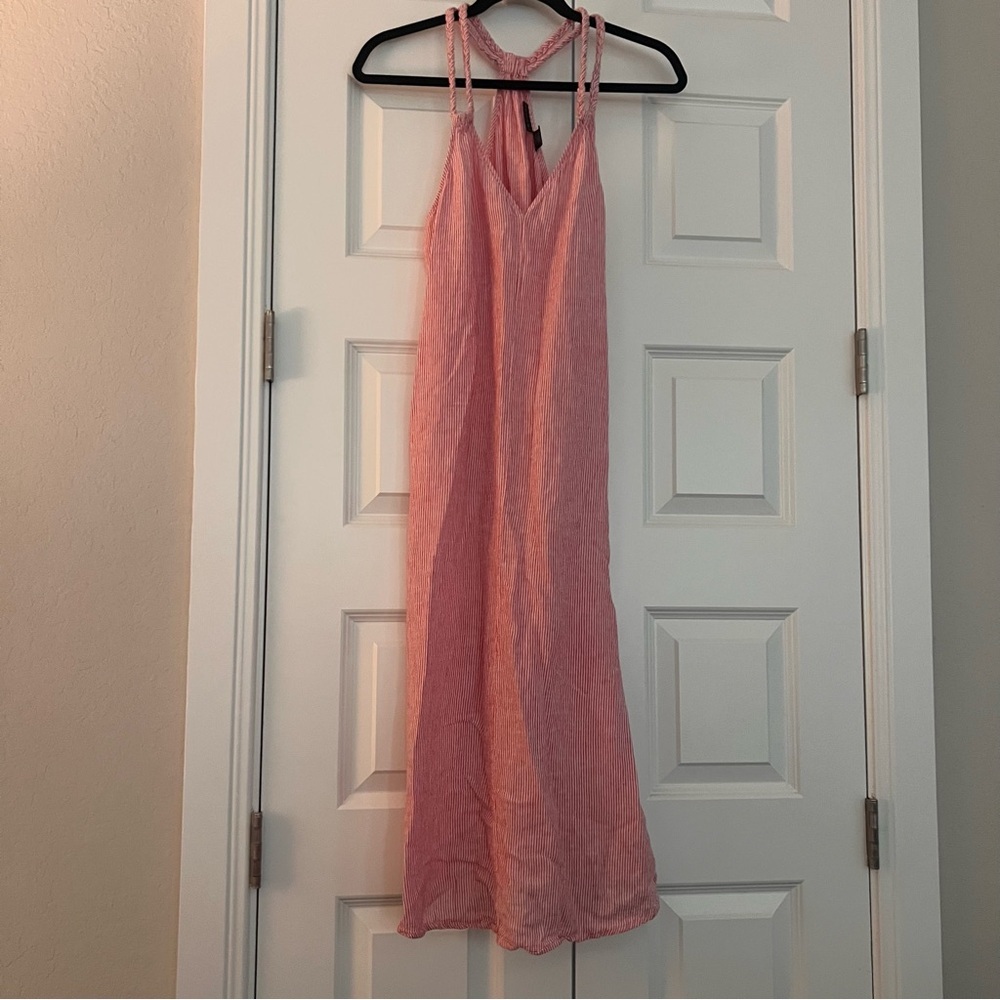 Tahari Red and White Striped Linen Dress